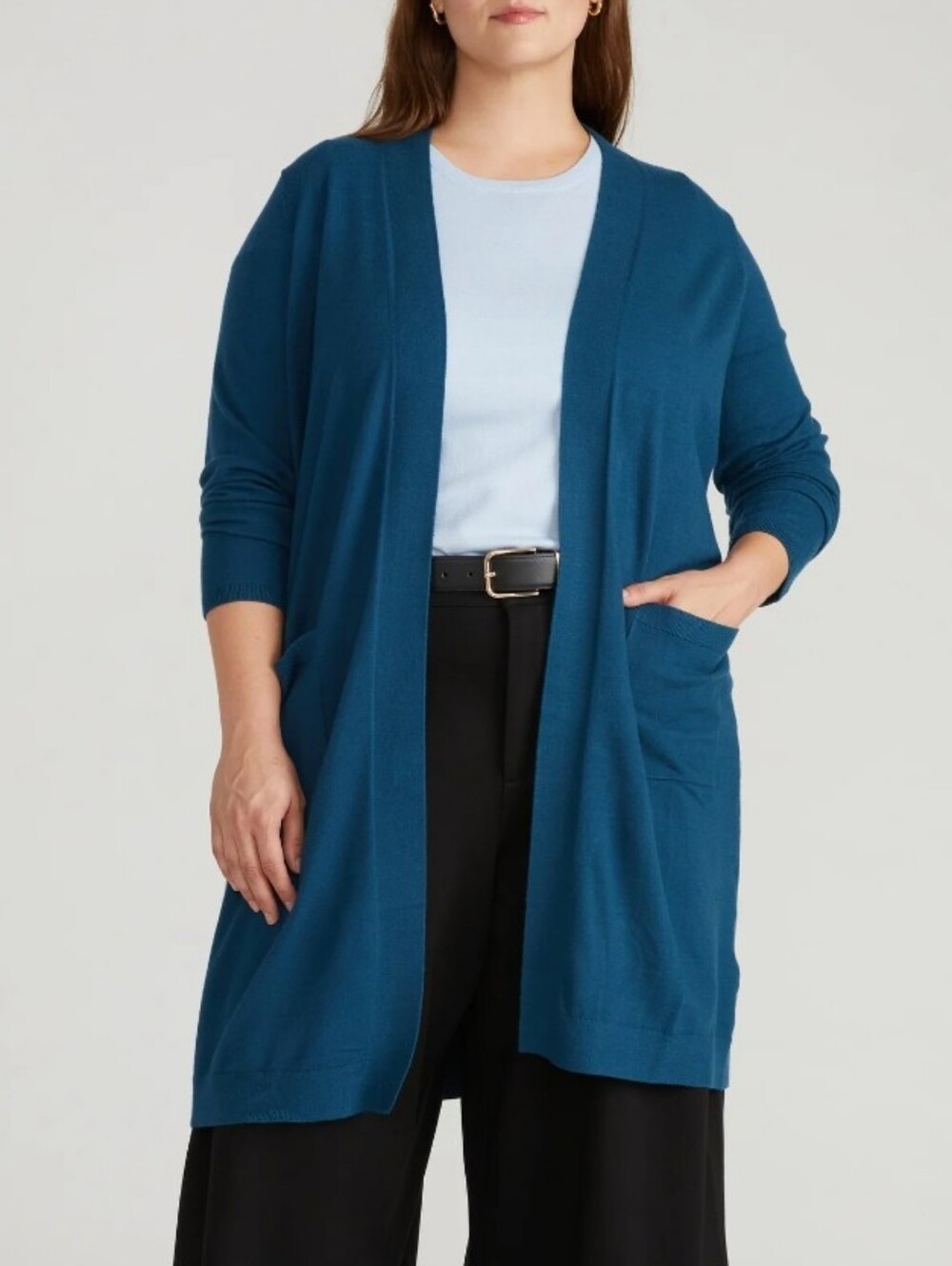 Universal Standard The Savvy Double Knit Duster In Deep Teal Size Small 14-16